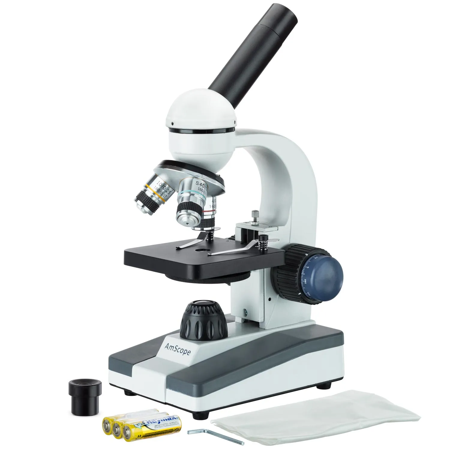 AmScope M150 Series Portable Student Monocular Compound Microscope 40X-1000X Magnification with LED and 25 Prepared Slides