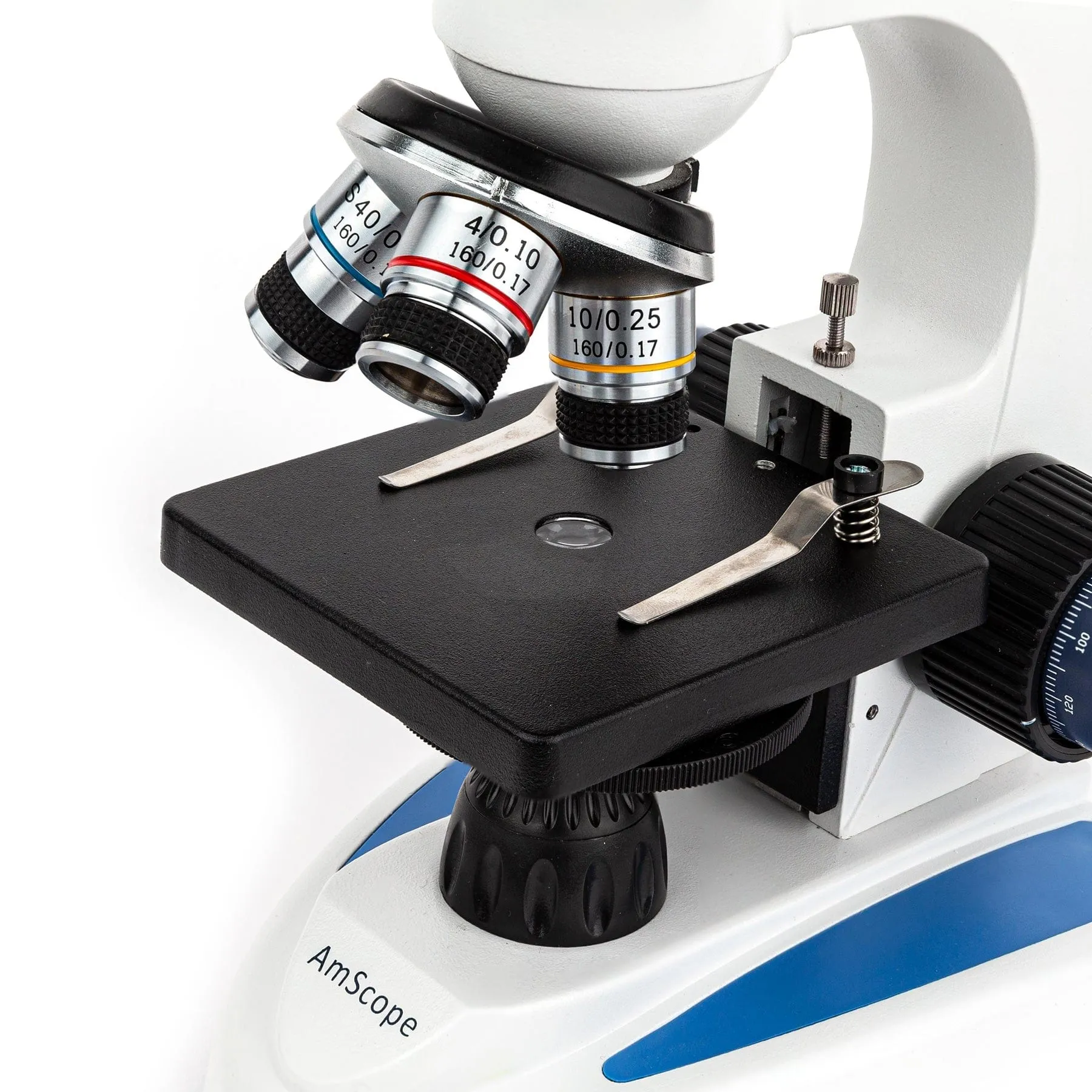 AmScope M158 Series Student Cordless Monocular Compound Microscope 40X-1000X Magnification with Metal Frame, Glass Lenses and Coarse & Fine Focus