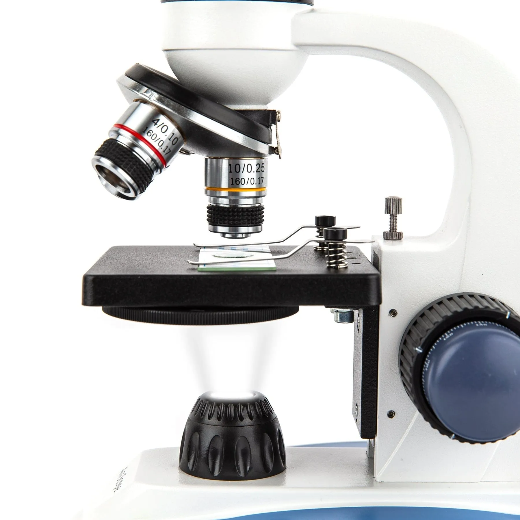 AmScope M158 Series Student Cordless Monocular Compound Microscope 40X-1000X Magnification with Metal Frame, Glass Lenses and Coarse & Fine Focus