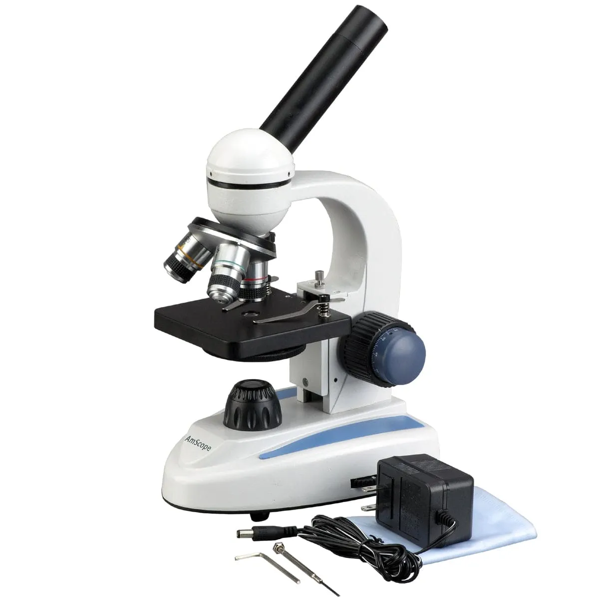 AmScope M158 Series Student Cordless Monocular Compound Microscope 40X-1000X Magnification with Metal Frame, Glass Lenses and Coarse & Fine Focus