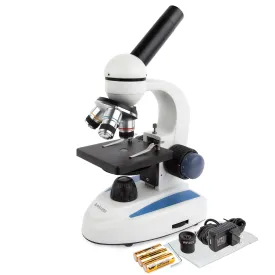 AmScope M158 Series Student Cordless Monocular Compound Microscope 40X-1000X Magnification with Metal Frame, Glass Lenses and Coarse & Fine Focus