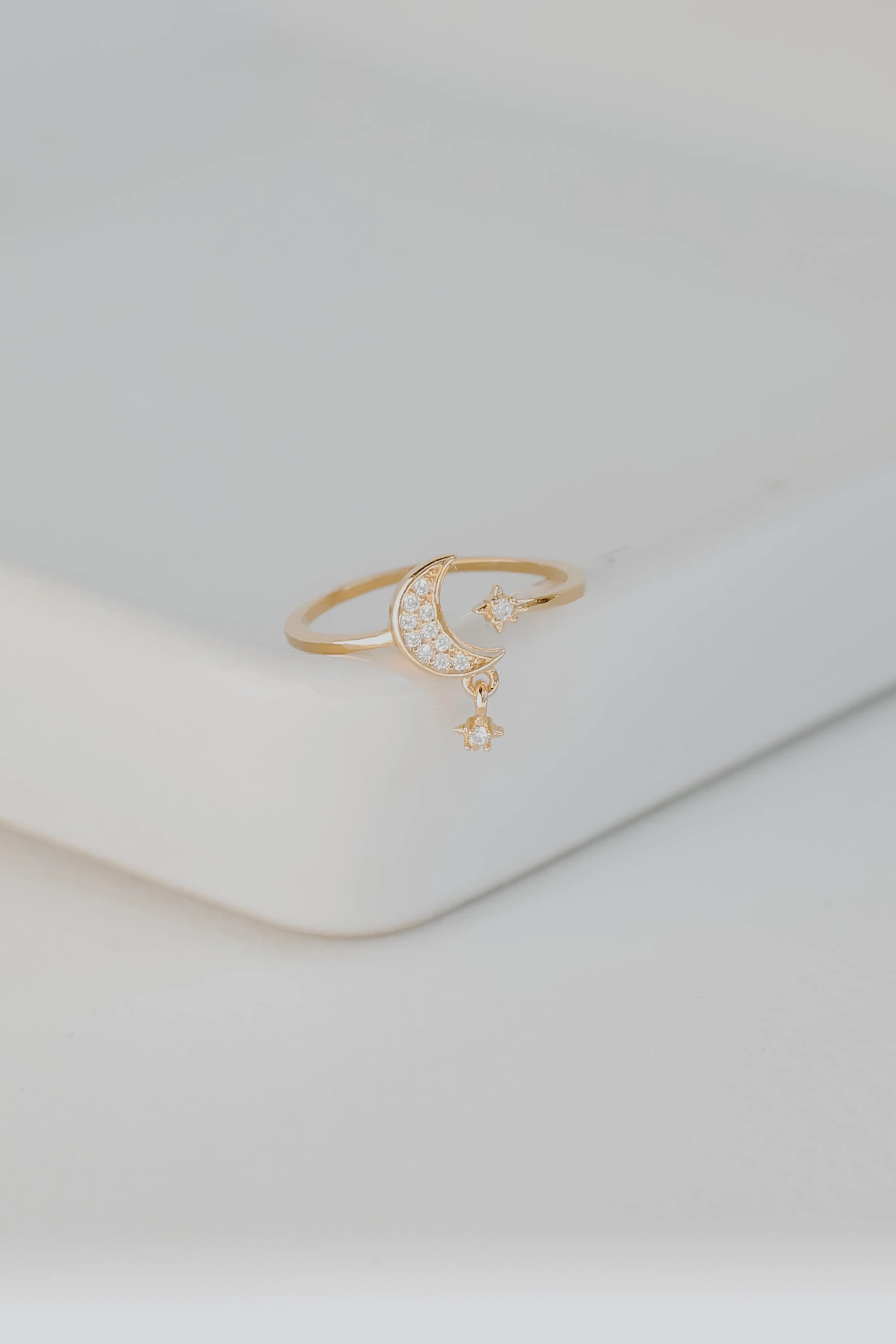Anna Gold Rhinestone Star   Moon Ring