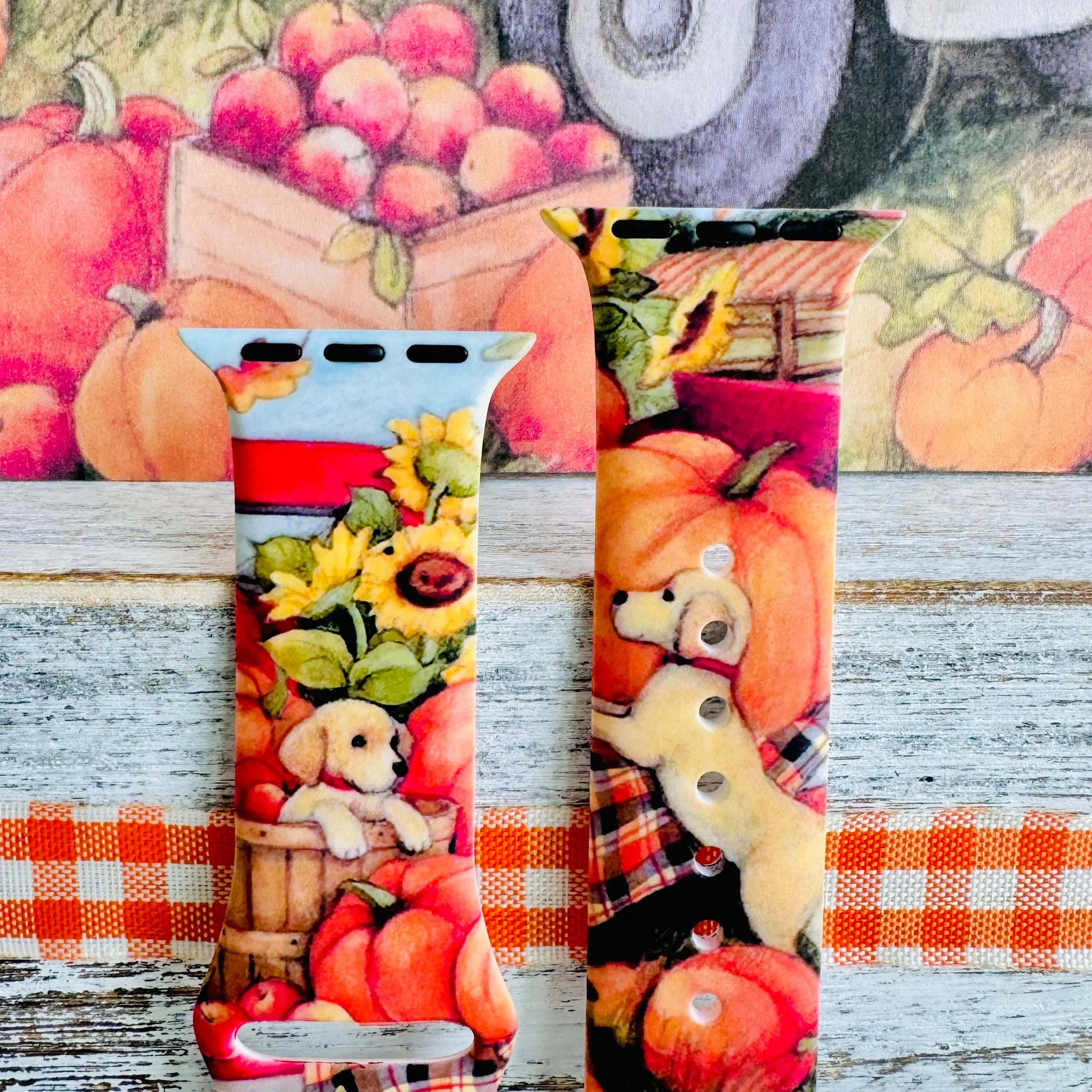 Autumn Paws & Pumpkins Print Silicone Band For Apple Watch