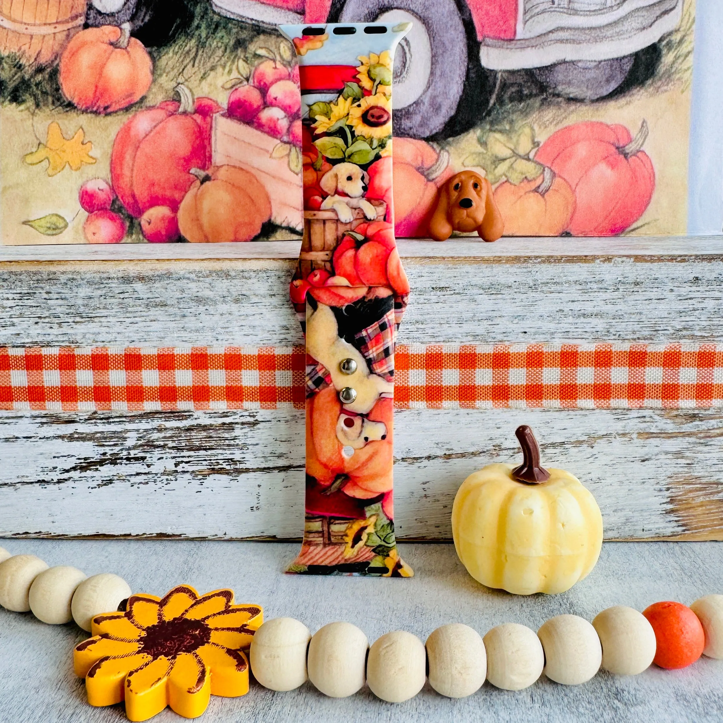 Autumn Paws & Pumpkins Print Silicone Band For Apple Watch