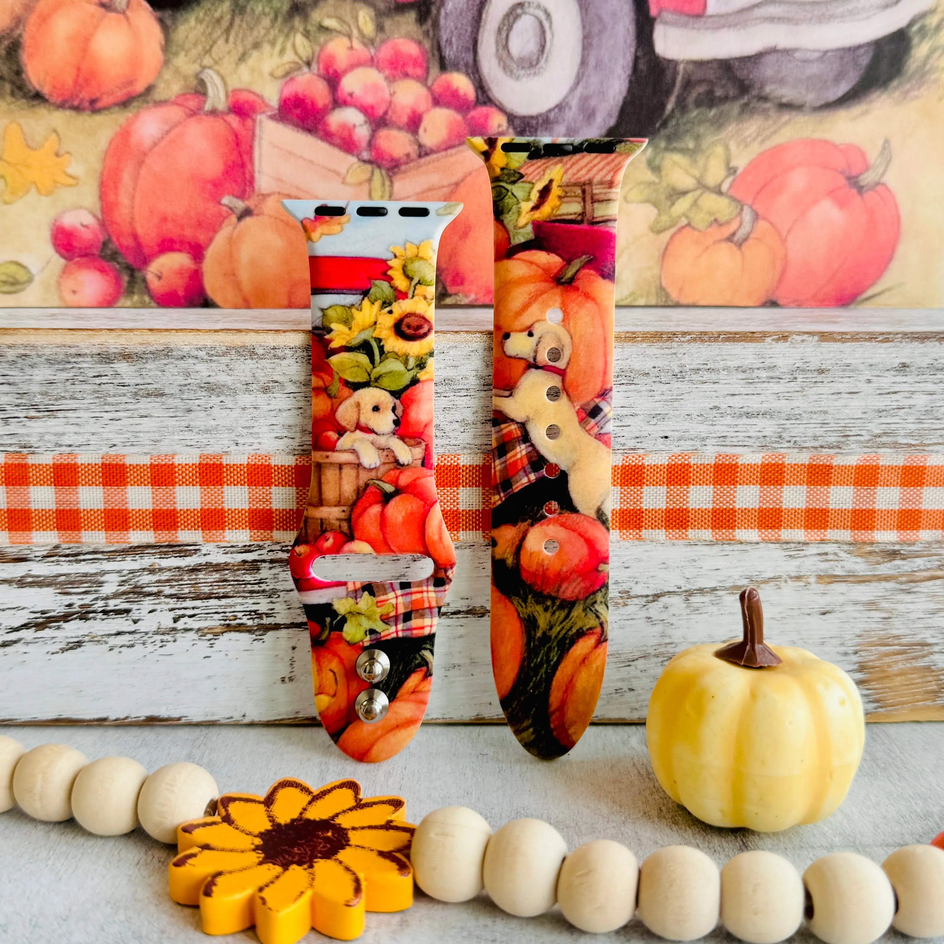 Autumn Paws & Pumpkins Print Silicone Band For Apple Watch