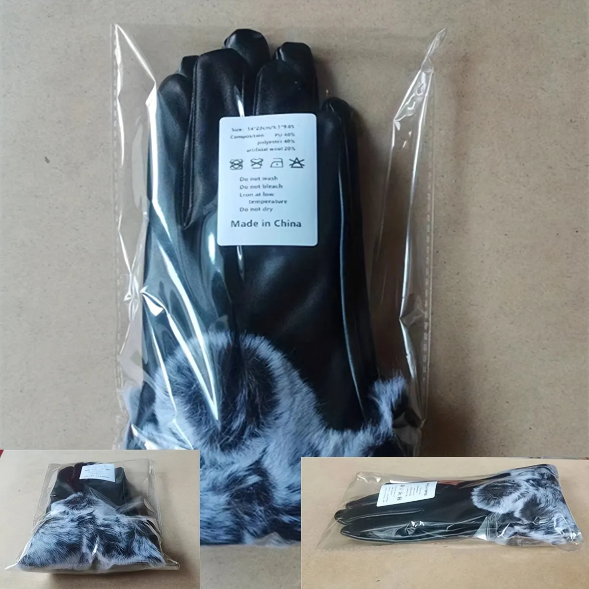 Black PU Leather Gloves with Fluff Lining and Touch Screen