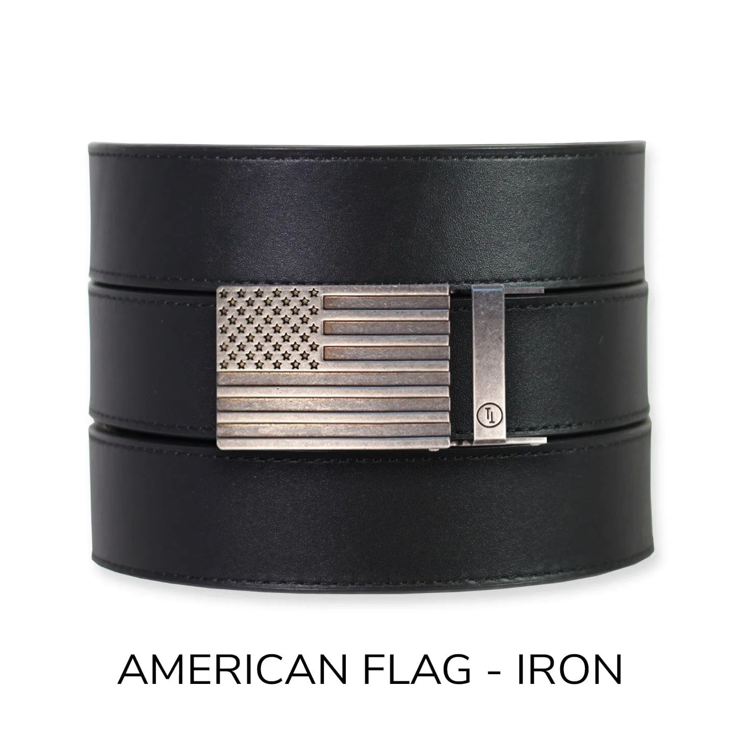 Black Top Grain Leather Ratchet Belt & Buckle Set