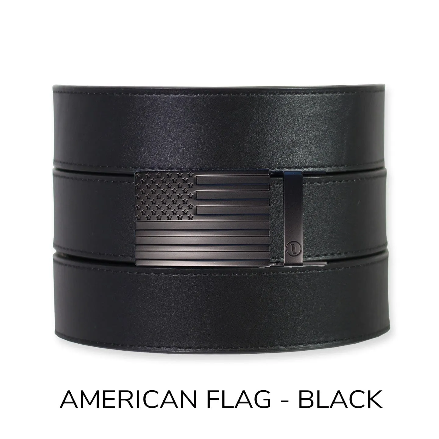 Black Top Grain Leather Ratchet Belt & Buckle Set