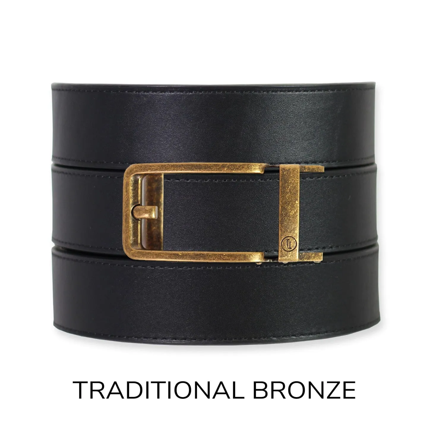 Black Top Grain Leather Ratchet Belt & Buckle Set