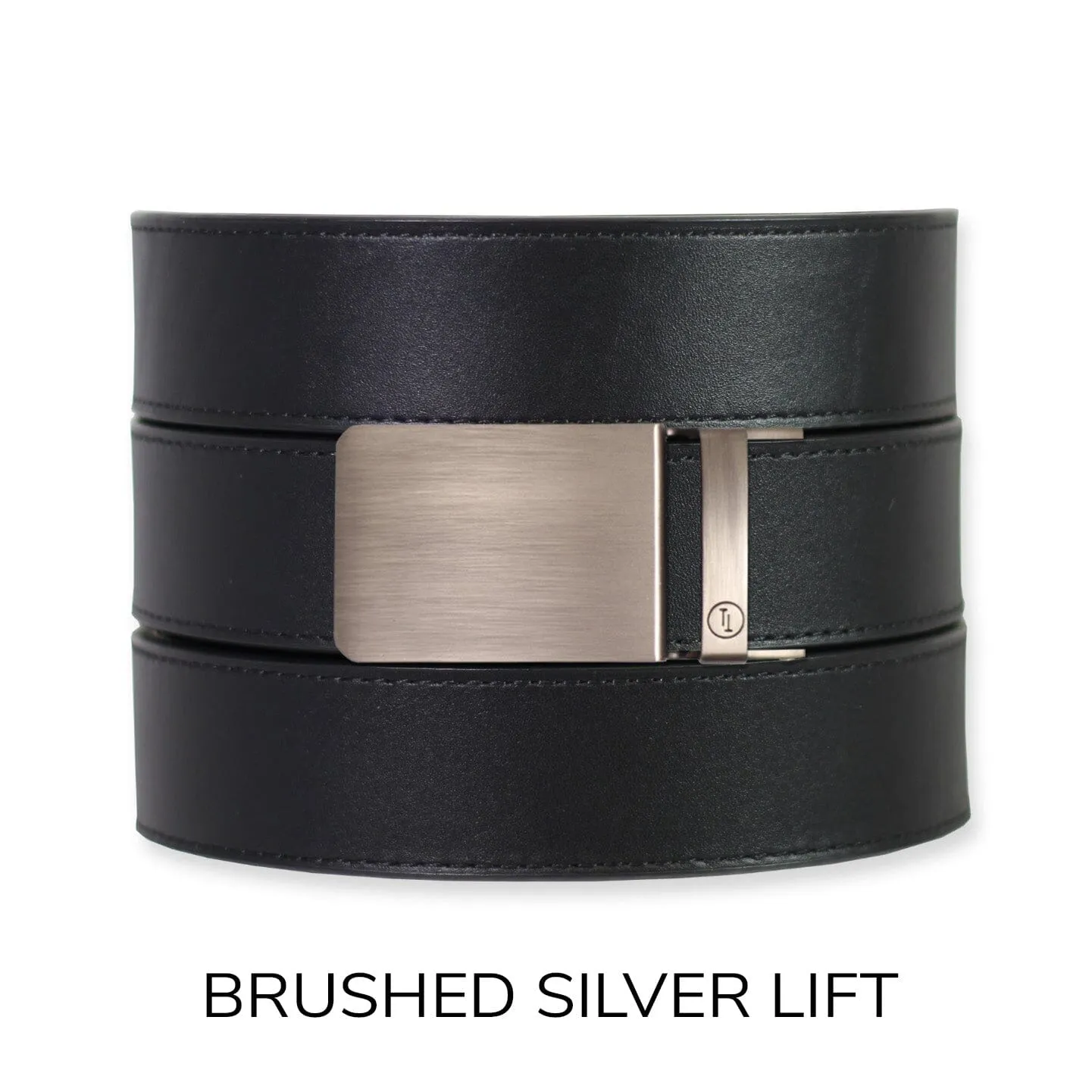 Black Top Grain Leather Ratchet Belt & Buckle Set