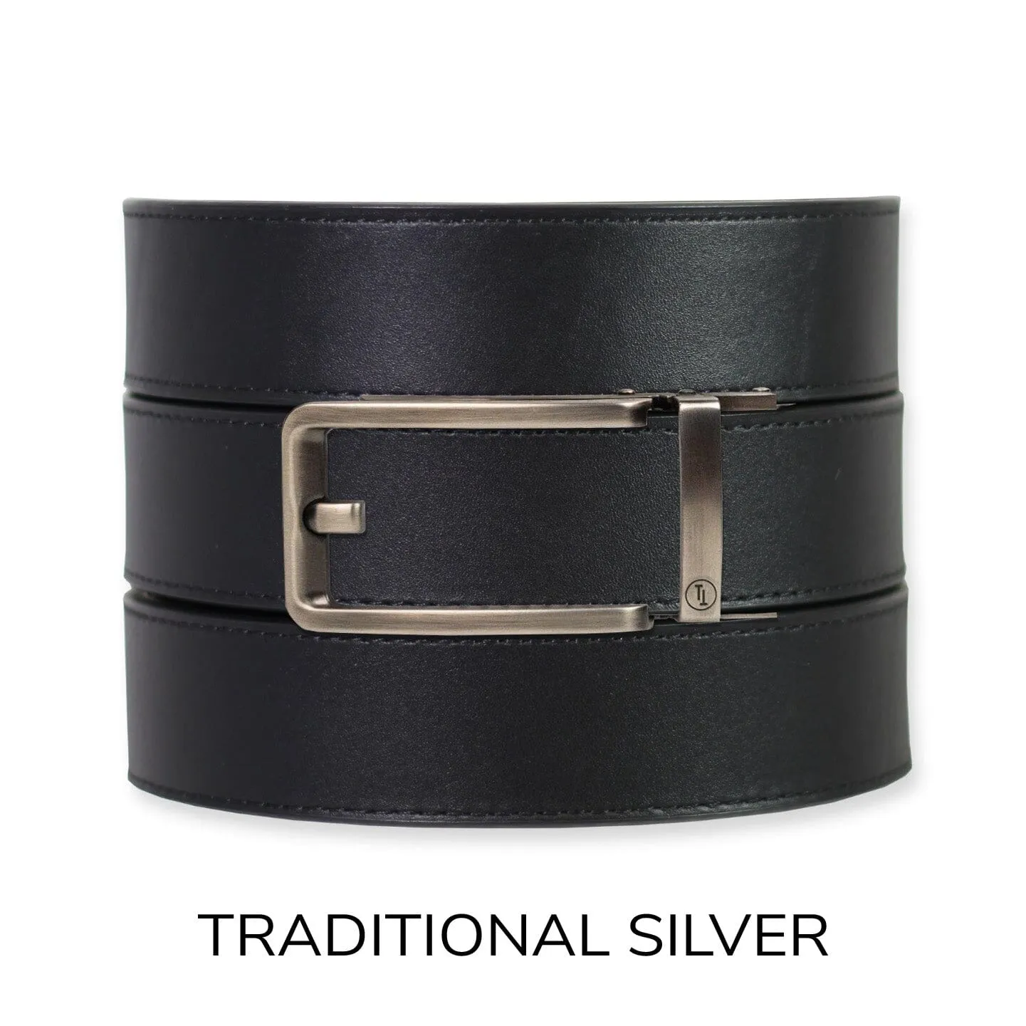 Black Top Grain Leather Ratchet Belt & Buckle Set