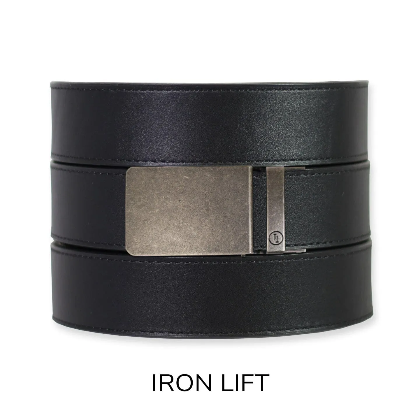 Black Top Grain Leather Ratchet Belt & Buckle Set