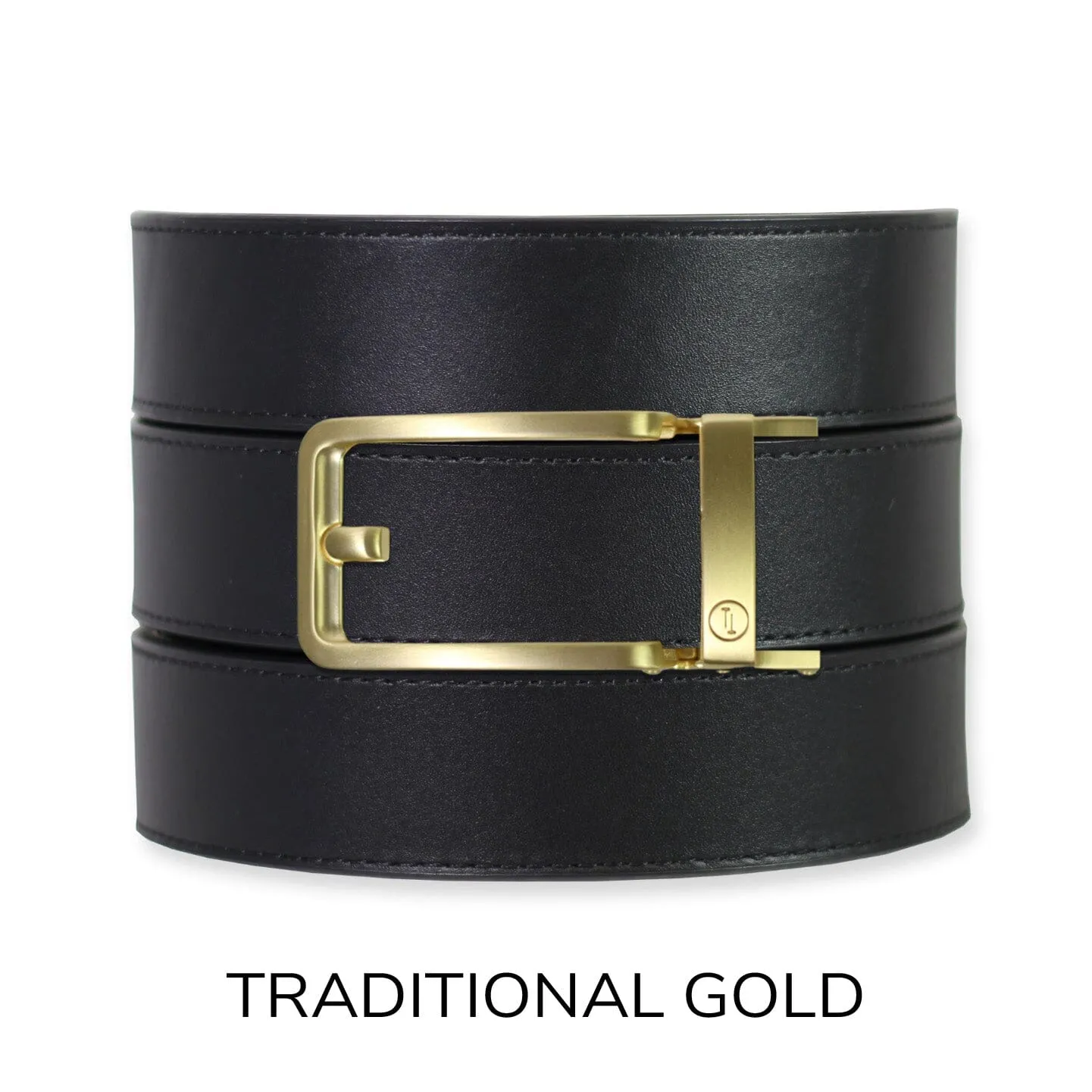 Black Top Grain Leather Ratchet Belt & Buckle Set