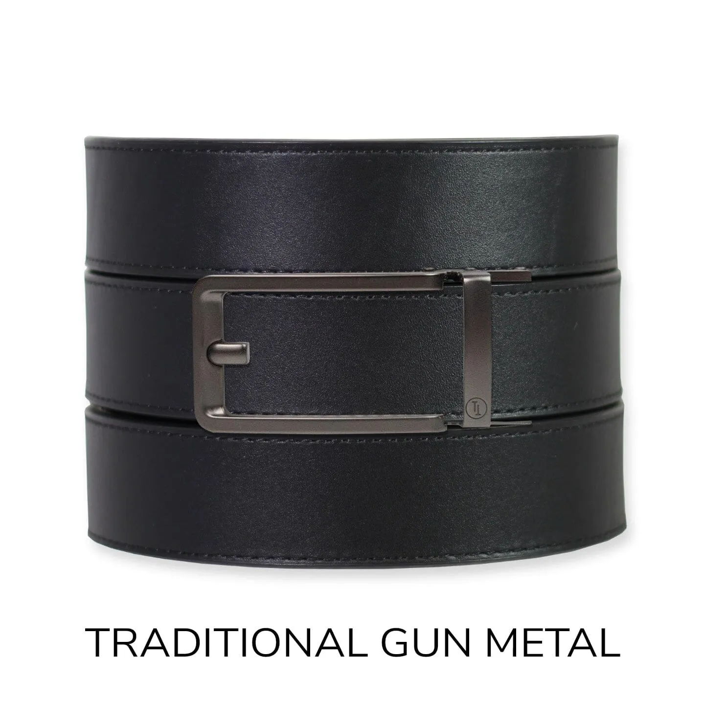 Black Top Grain Leather Ratchet Belt & Buckle Set