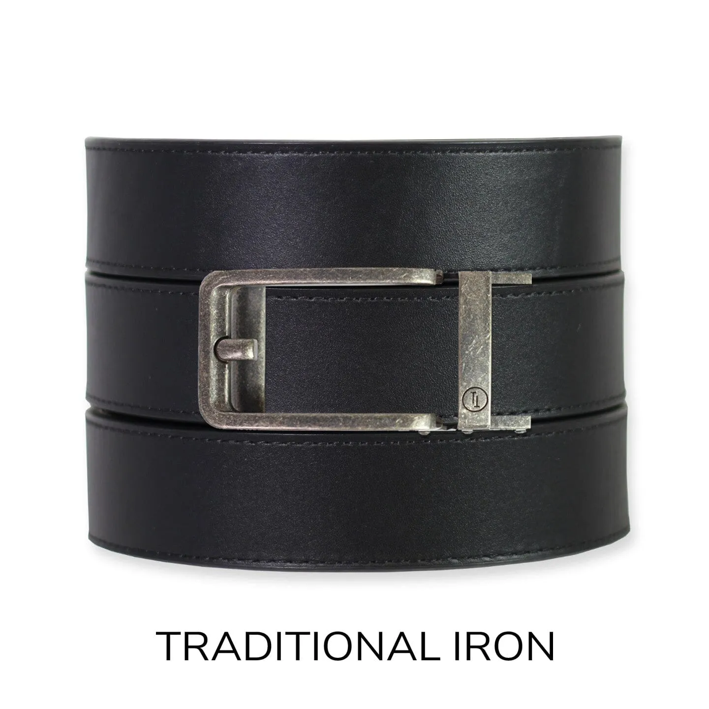 Black Top Grain Leather Ratchet Belt & Buckle Set