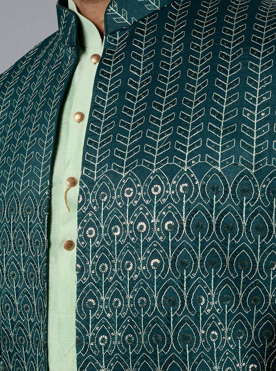 Bottle Green Embroidered Regular Fit Indowestern | TULA
