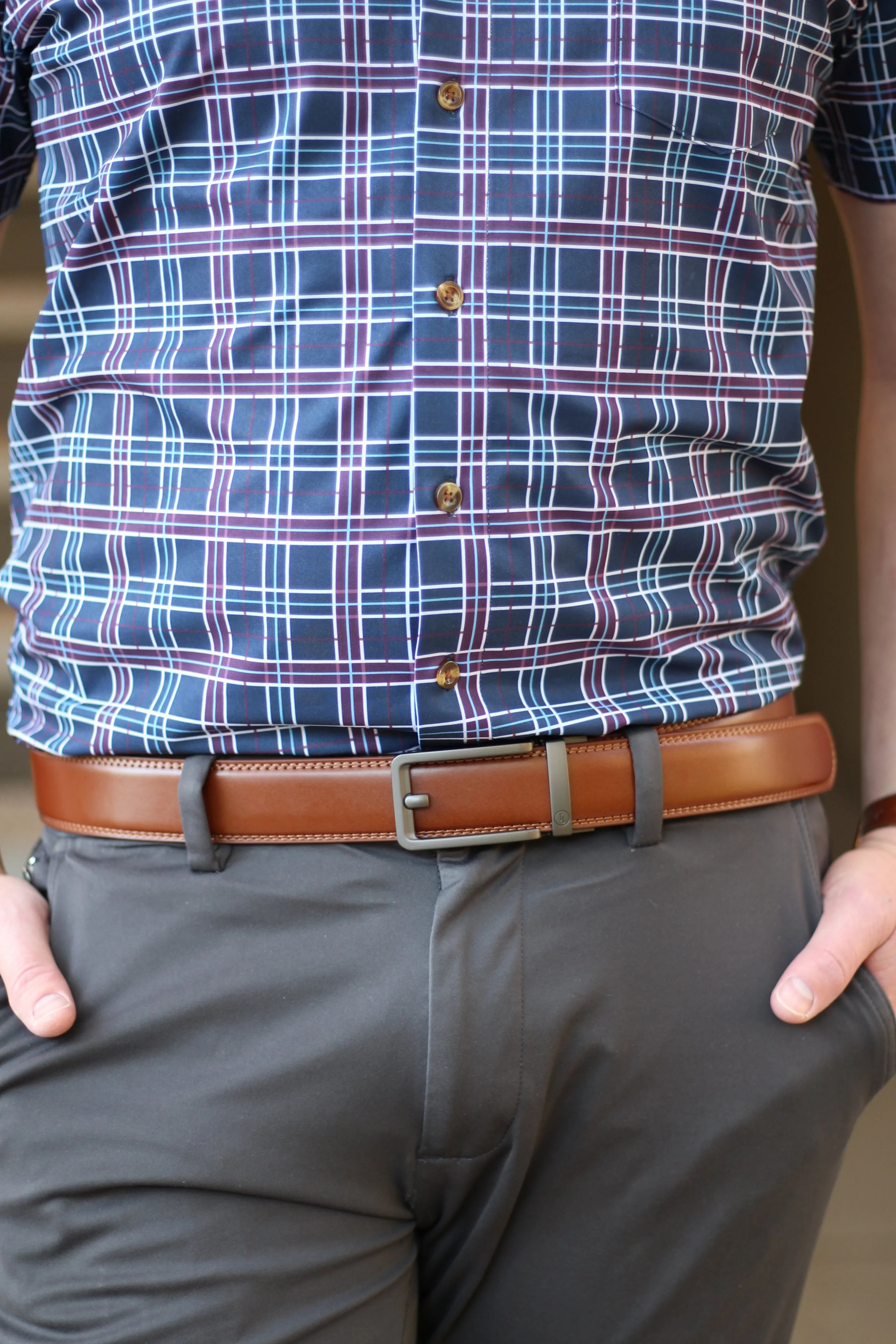 Cognac Leather Ratchet Belt & Buckle Set