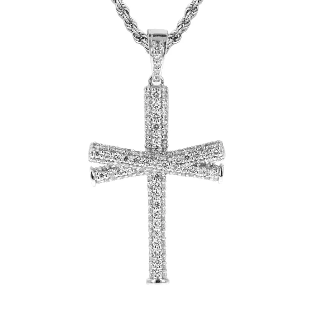 Diamond Baseball Bat Cross Necklace | Gold