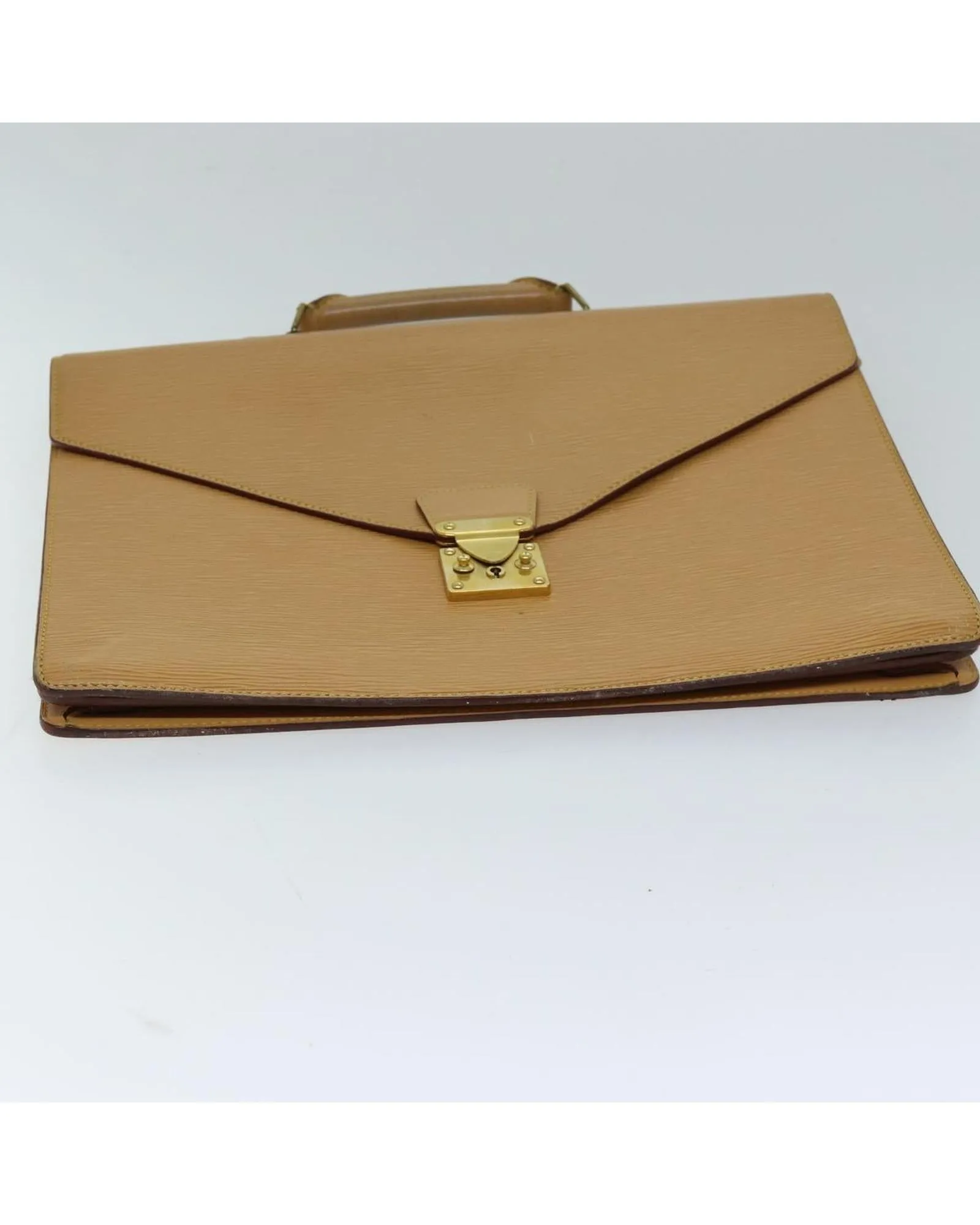 Epi Leather Briefcase with Metal Fittings and Multiple Compartments