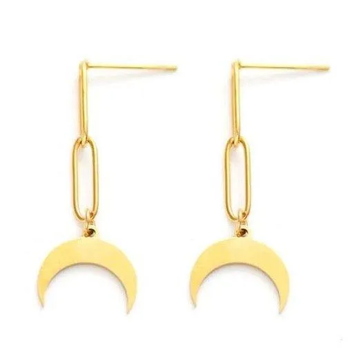 Gold Crescent Moon Dangle Earrings for Women