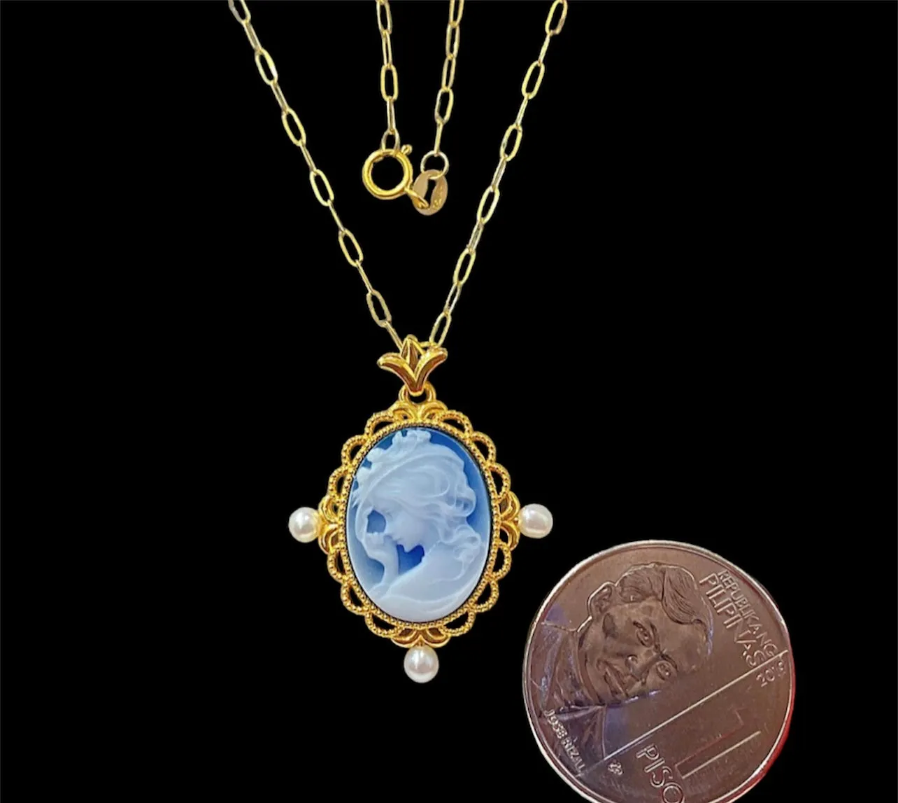 #GOLD2024 | 18K Golden Cameo Pearl Paperclip Chain 18”