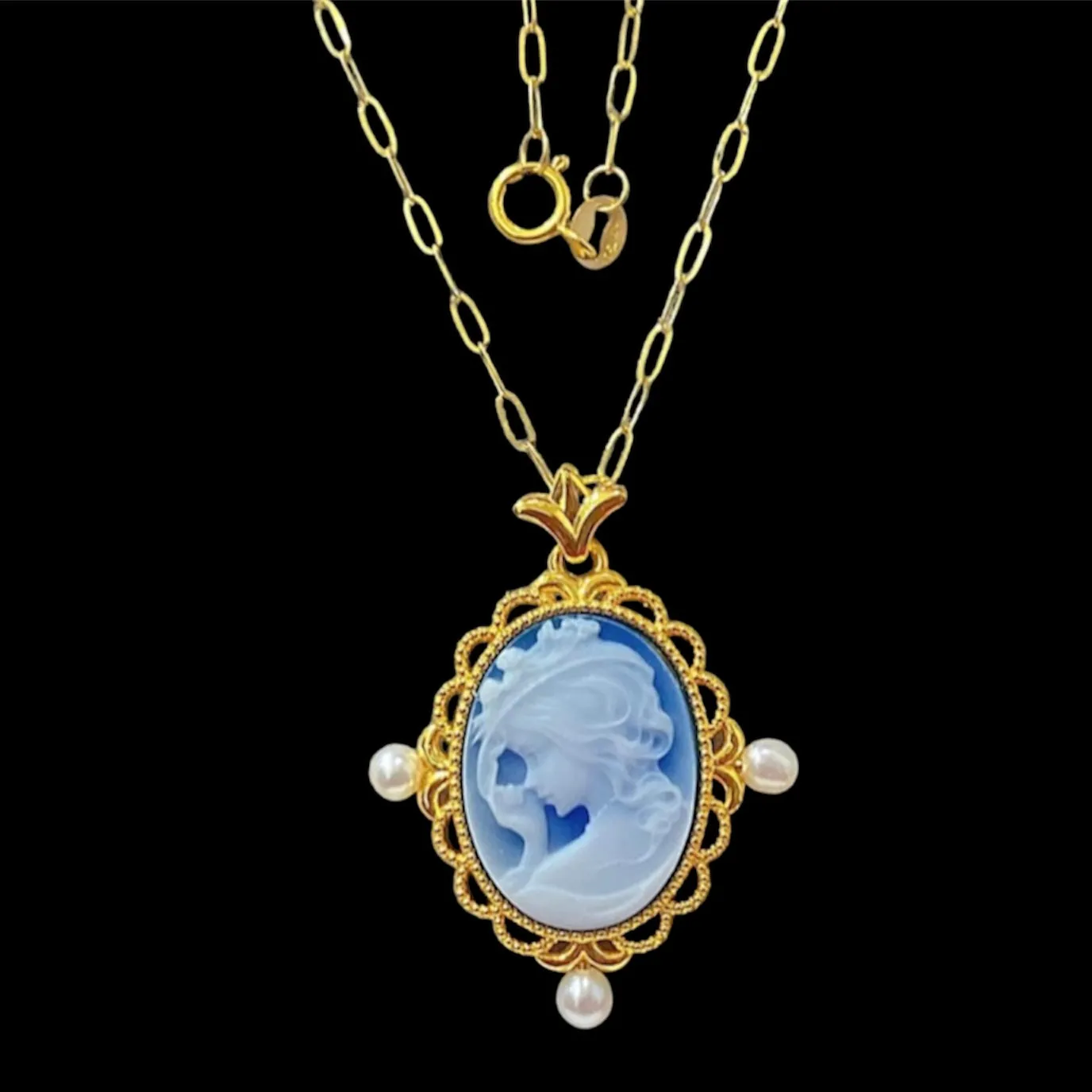 #GOLD2024 | 18K Golden Cameo Pearl Paperclip Chain 18”