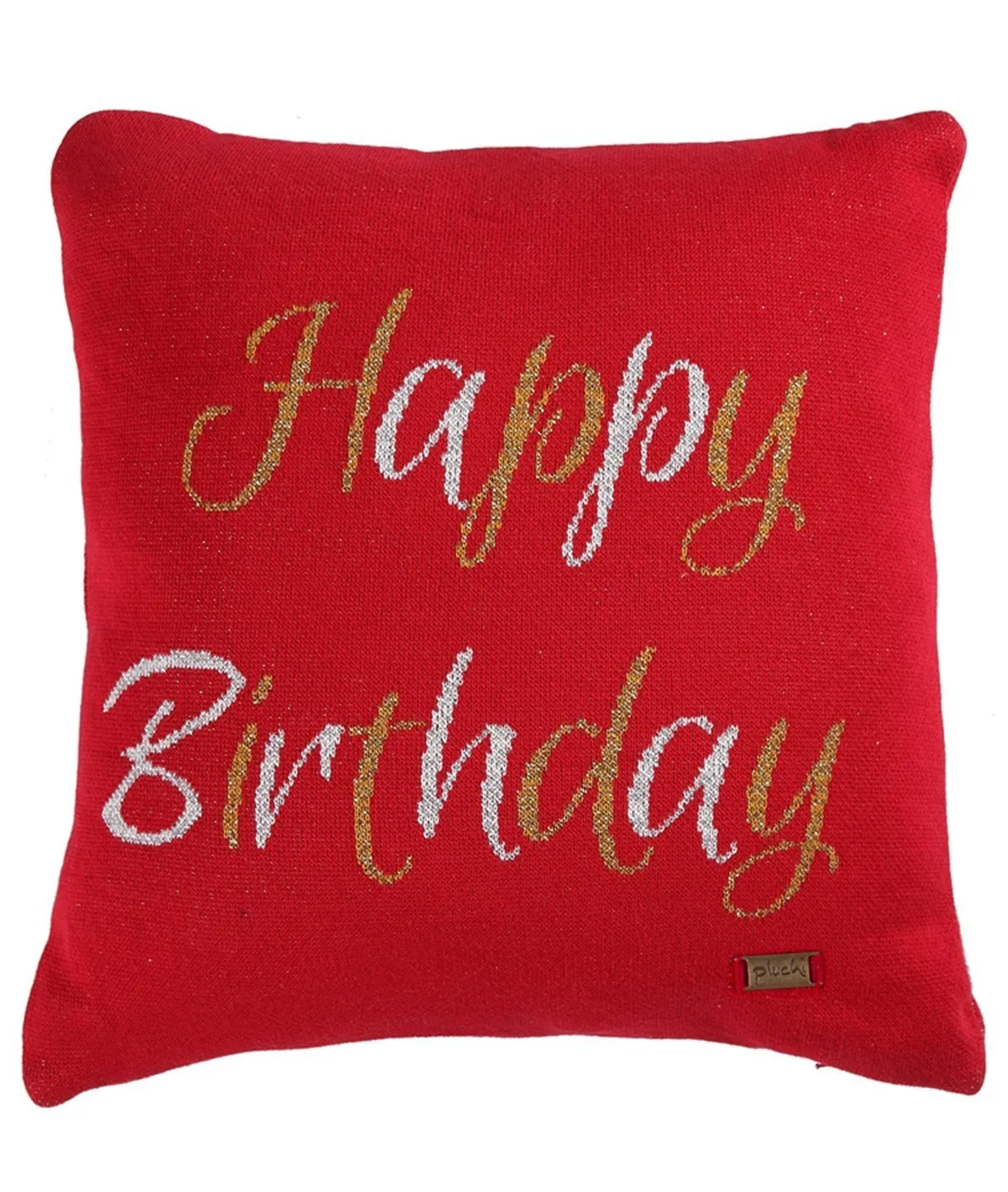Happy Birthday Cotton Knitted Decorative Red Color 16 x 16 Inches Cushion Cover