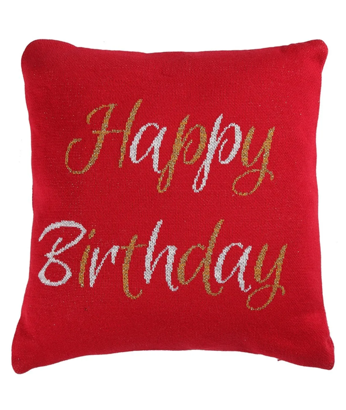 Happy Birthday Cotton Knitted Decorative Red Color 16 x 16 Inches Cushion Cover