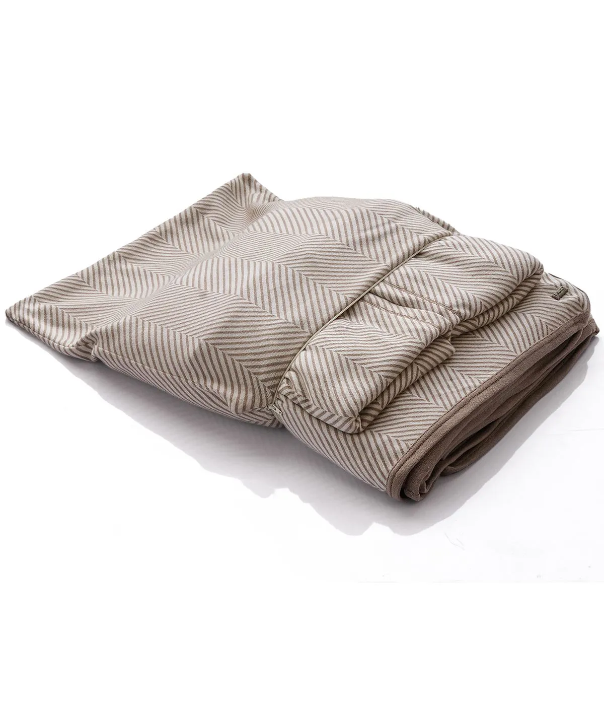 Herringbone - Stone & Natural Combed Cotton Knitted King Size Bed Cover / Ac Blanket Set (1 Bedcover / Ac Blanket , 2 Pillow Covers, 1 Cushion Cover)