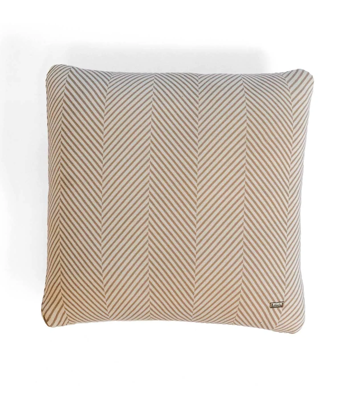 Herringbone - Stone & Natural Combed Cotton Knitted King Size Bed Cover / Ac Blanket Set (1 Bedcover / Ac Blanket , 2 Pillow Covers, 1 Cushion Cover)