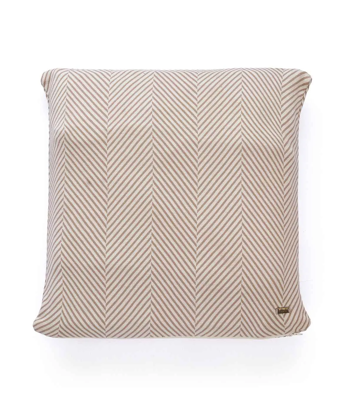 Herringbone - Stone & Natural Combed Cotton Knitted King Size Bed Cover / Ac Blanket Set (1 Bedcover / Ac Blanket , 2 Pillow Covers, 1 Cushion Cover)