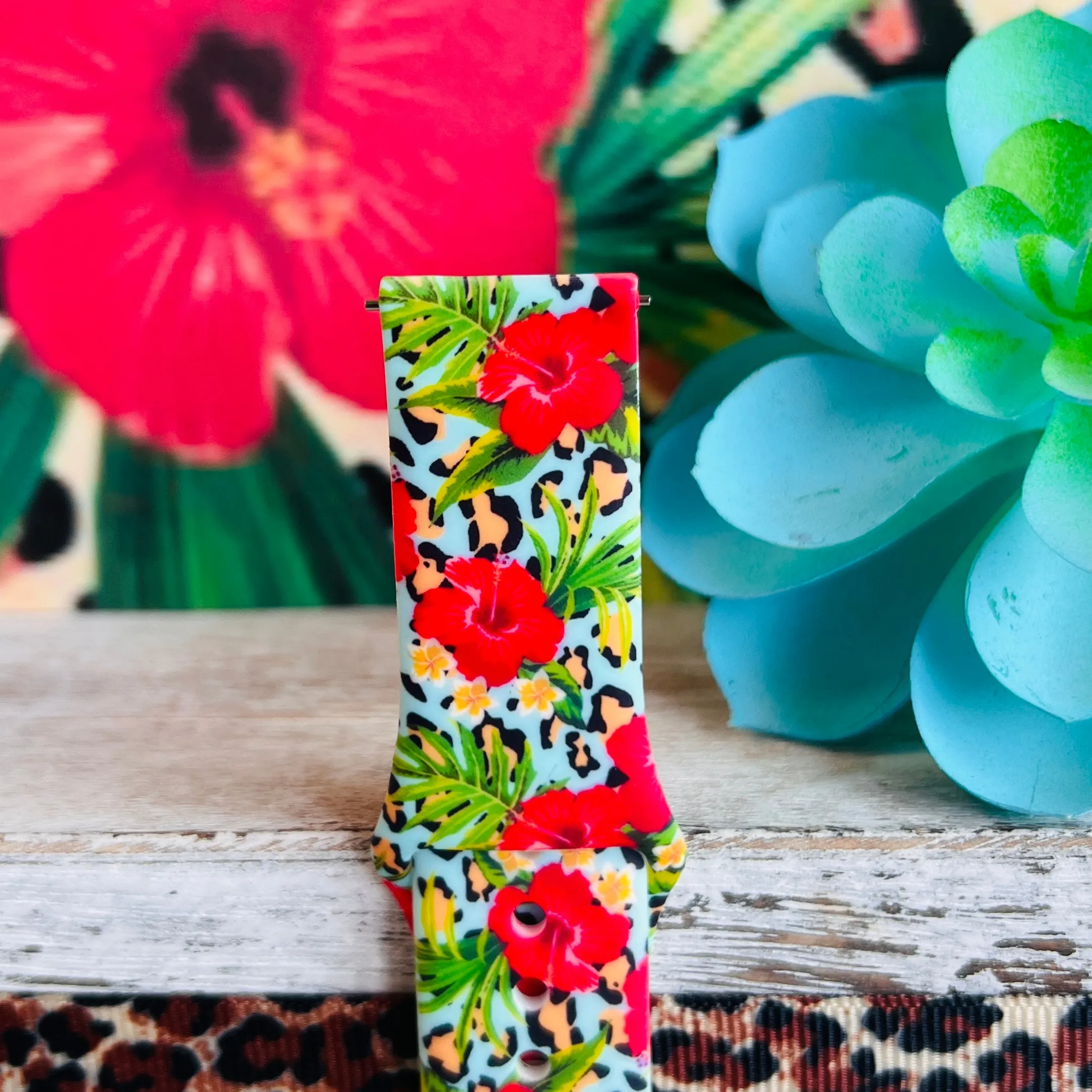 Leopard Hibiscus Print Silicone Band For Samsung Watch