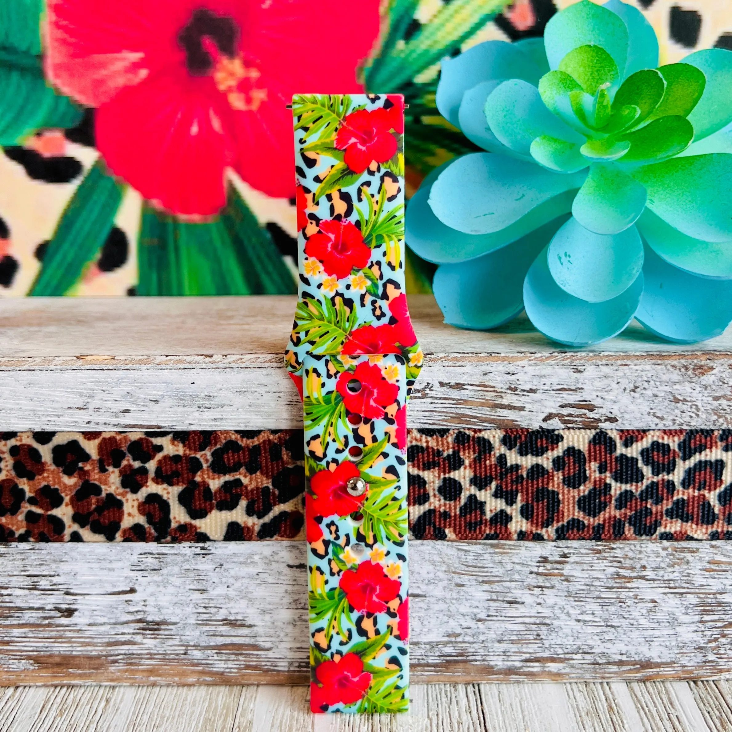 Leopard Hibiscus Print Silicone Band For Samsung Watch