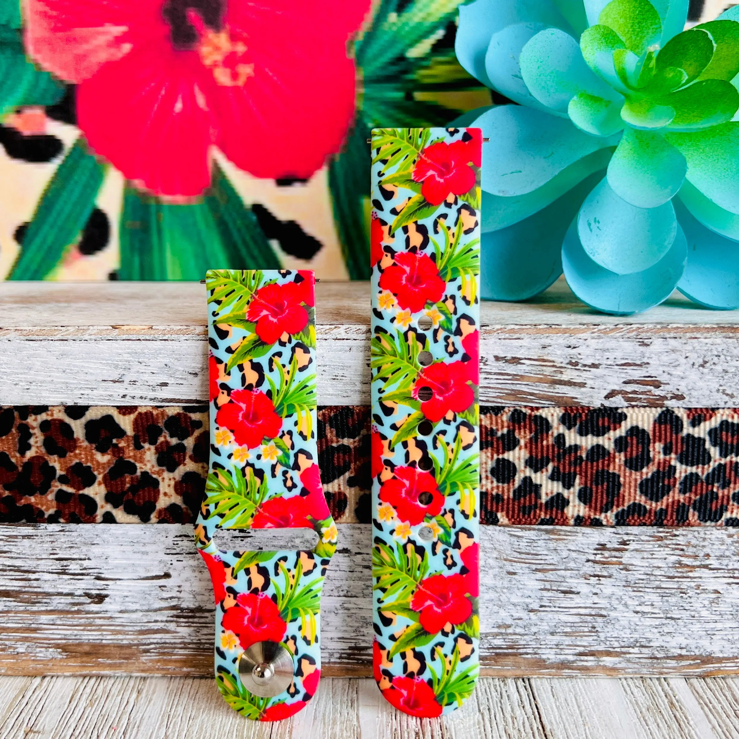 Leopard Hibiscus Print Silicone Band For Samsung Watch