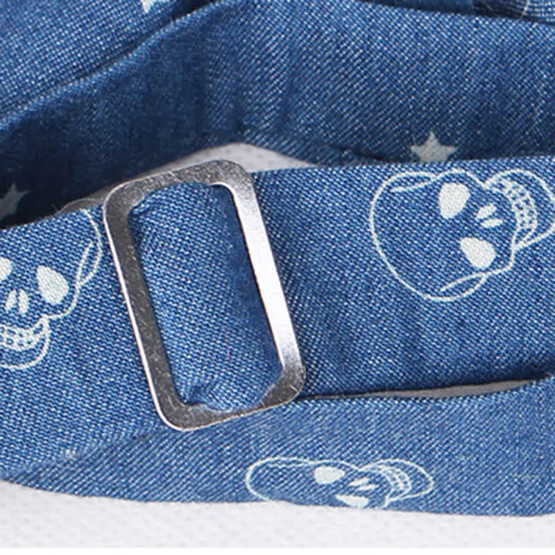 Men's British Style Blue Fish Bone Skull Print Cotton Bow Tie