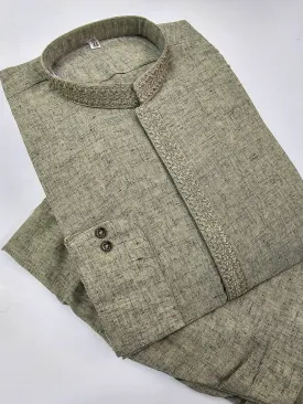 Mens Semi-Formal 2-Piece Kurta Shalwar - Light Green