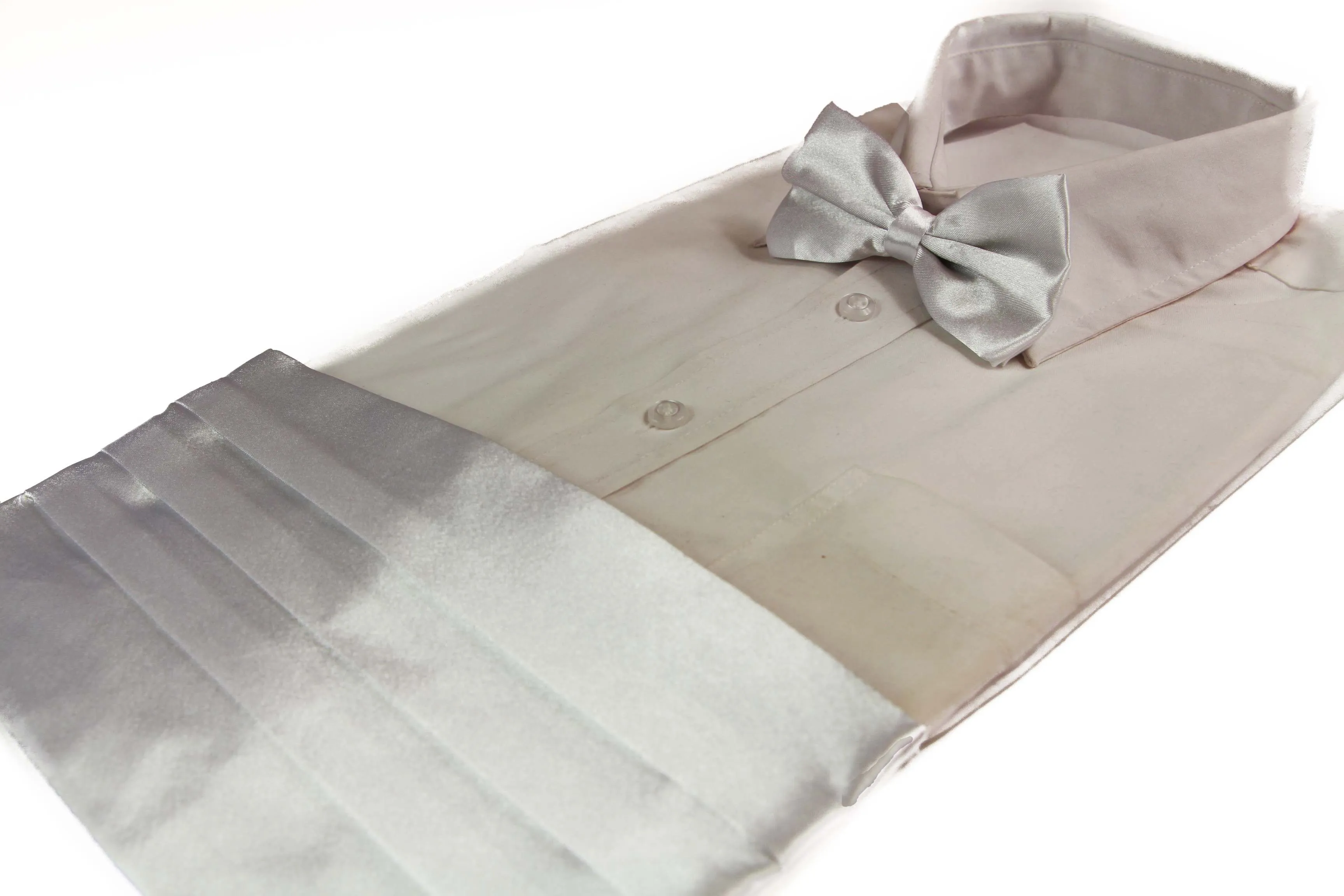 Mens White Cummerbund & Matching Plain Bow Tie Set