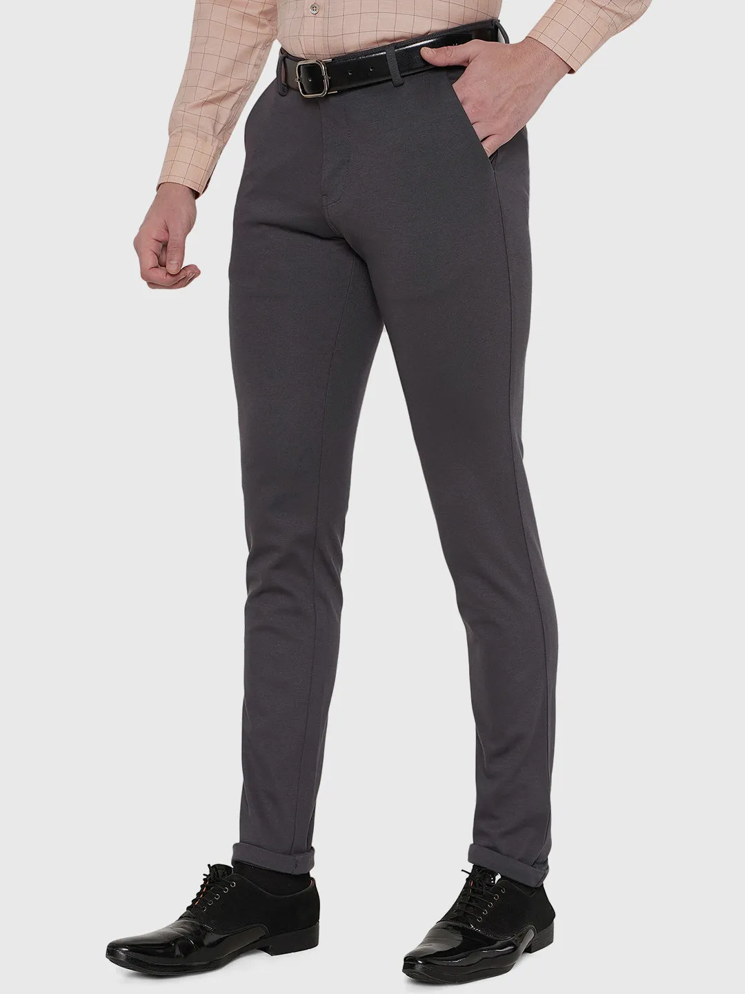 Metal Grey Solid Slim Fit Club Wear Trouser | JB Studio