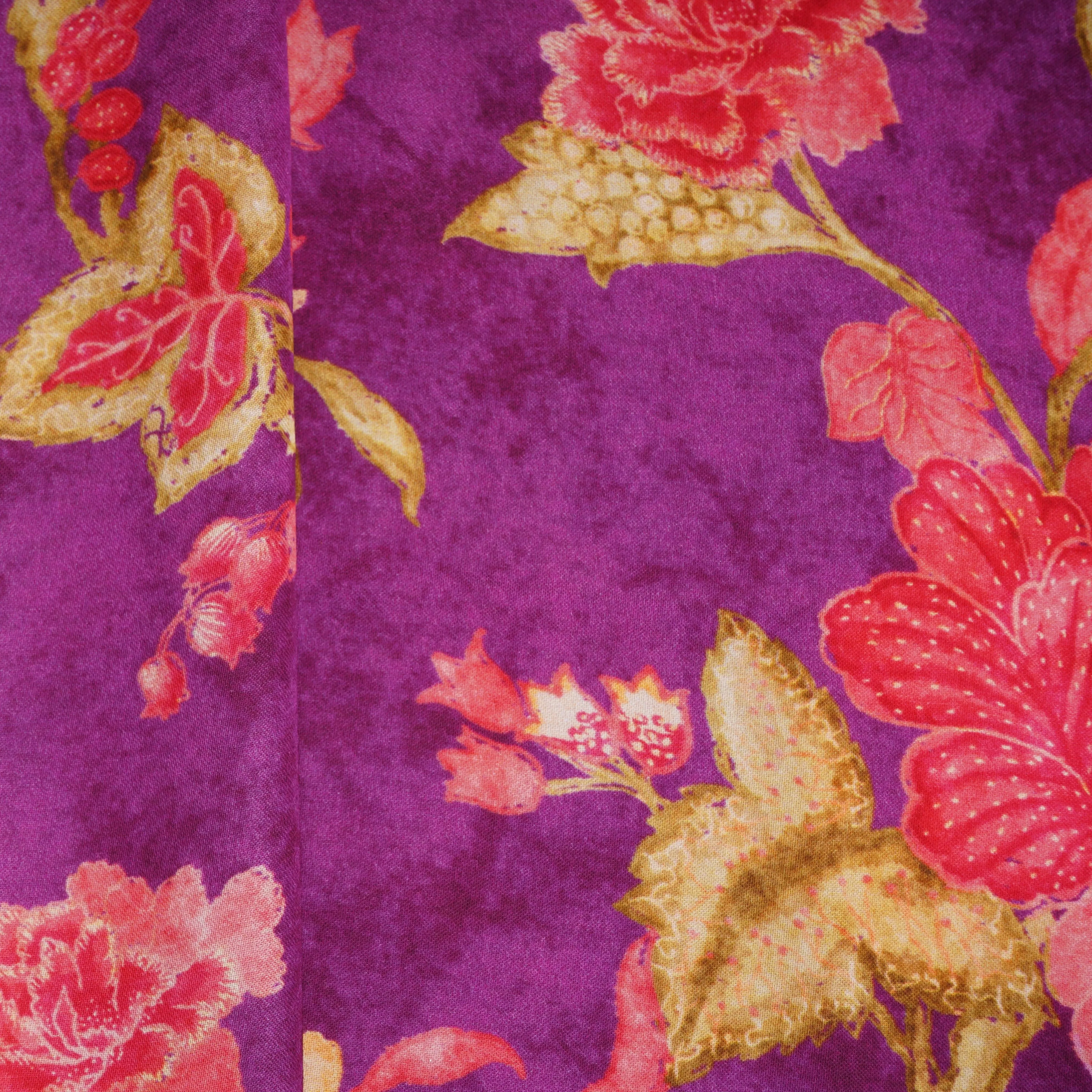 Purple Floral Print Bemberg Gajji Silk 20955