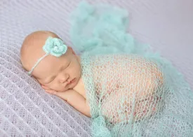 SET Baby Blue Mohair Knit Baby Wrap and Headband