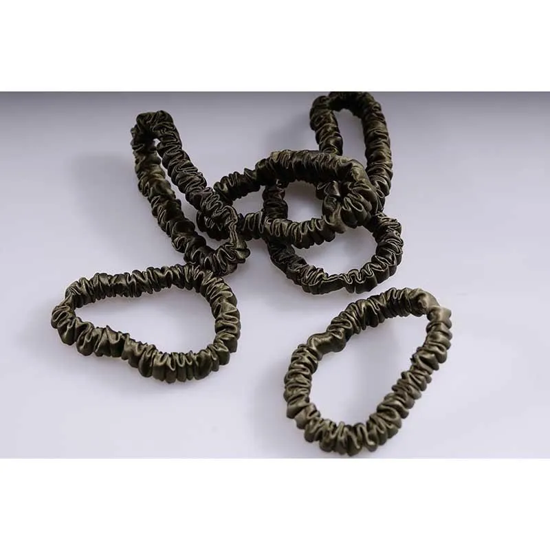 Silk skinny hair ties - Army - 6 Pack - dropshipping