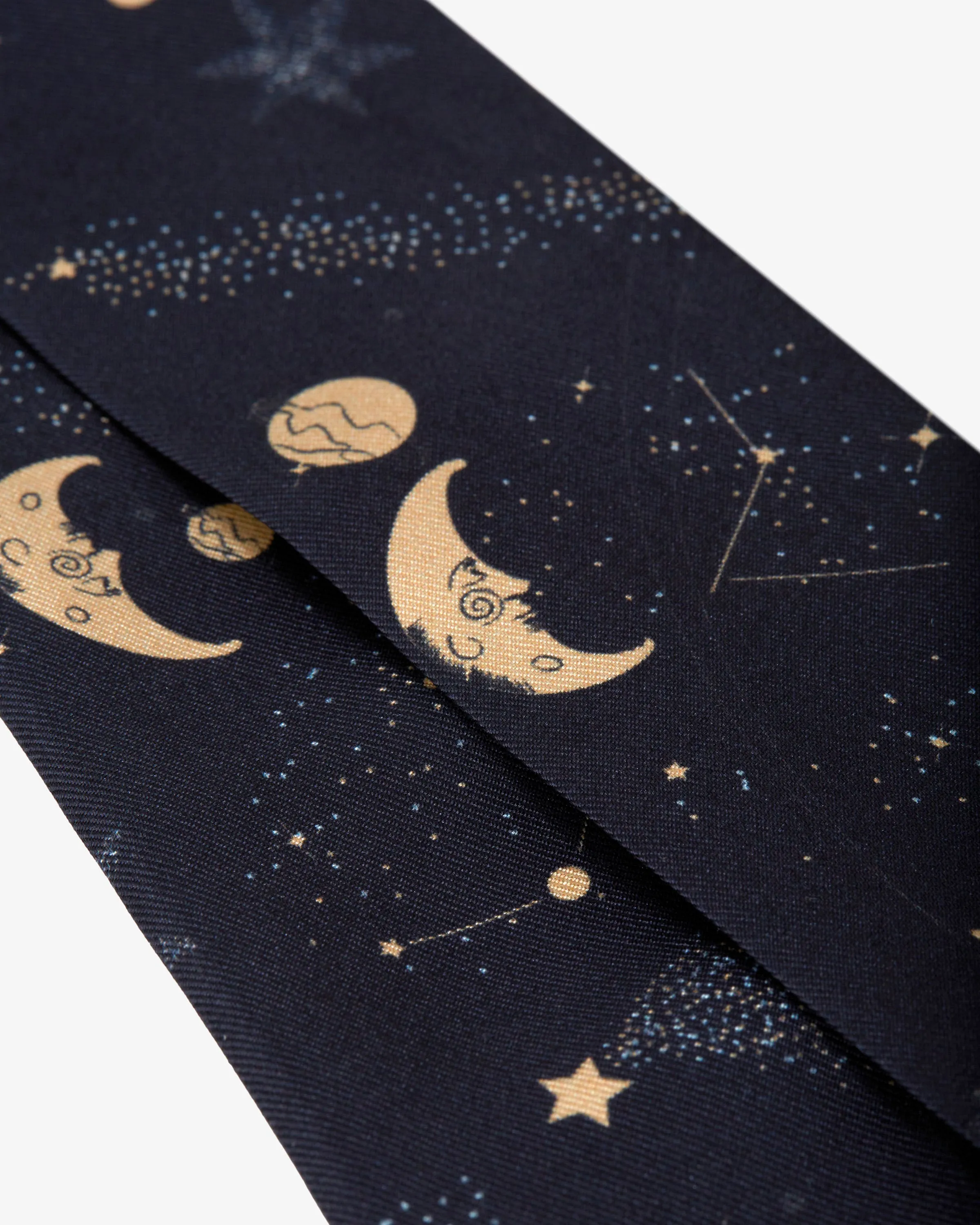 Silk Skinny Scarf - Moon & Star Print Navy
