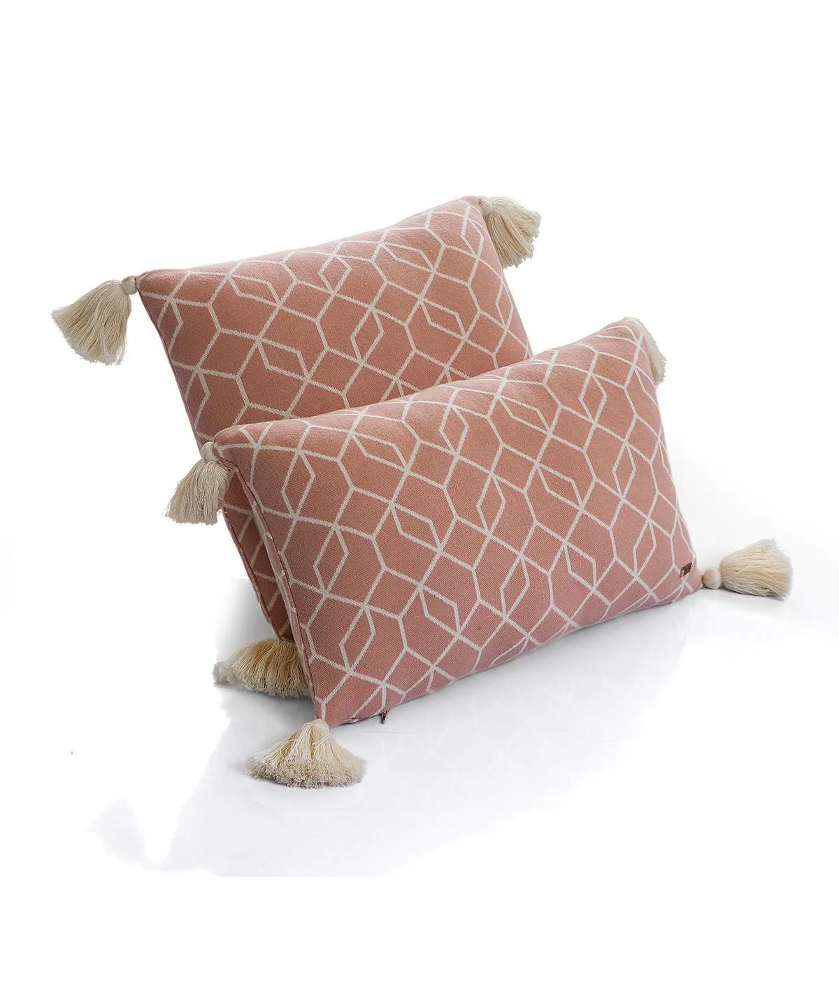 Trellis Cotton Knitted Decorative Blush Pink & Natural Color 12 x 20 Inches Pillow Covers