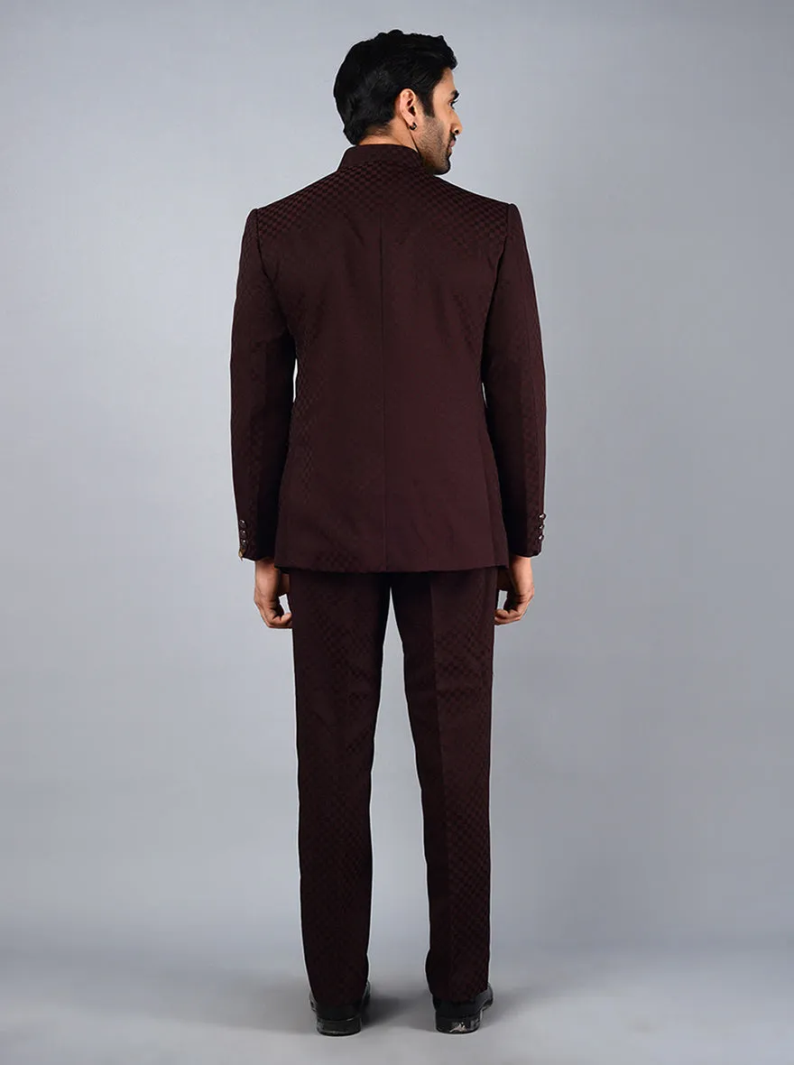 Wine Self Design Regular Fit Jodhpuri Suit | JadeBlue